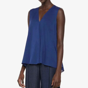 Theory Navy Sapphire Silk A-line Sleeveless Blouse XS